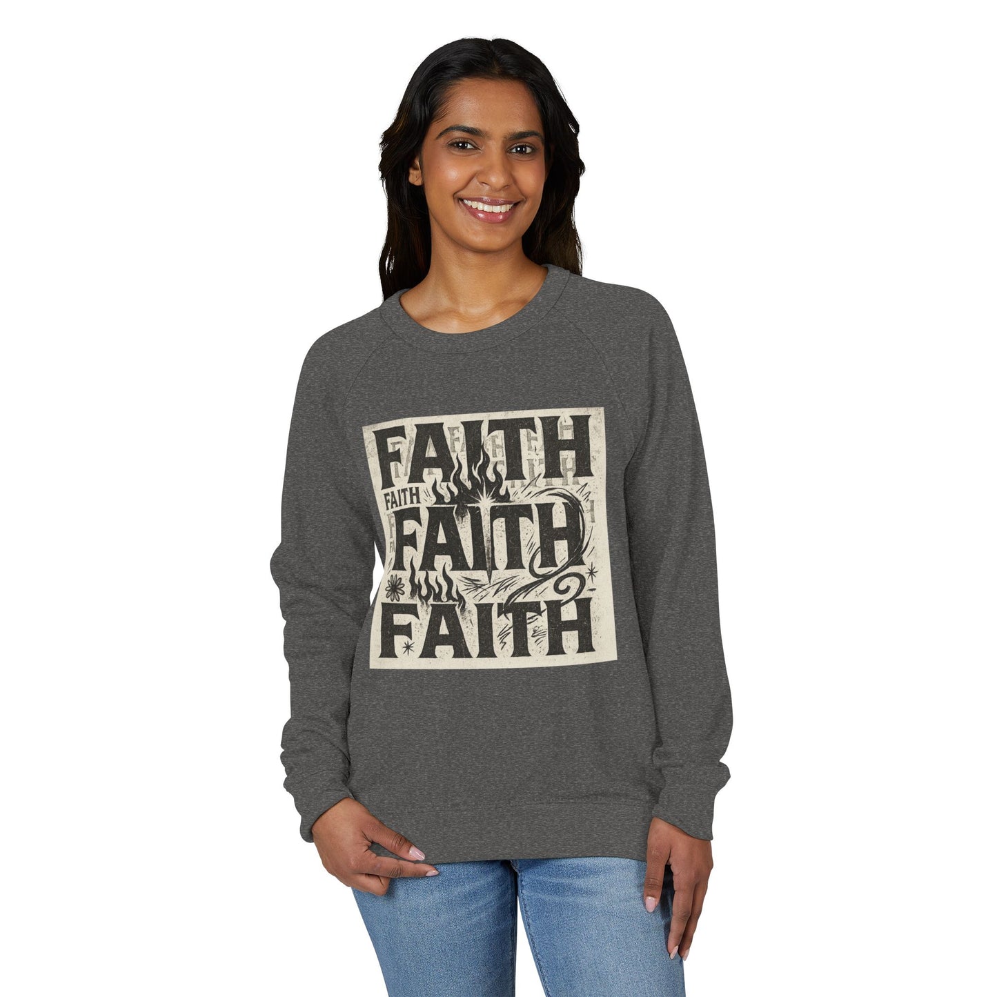 Faith Inspired Unisex Raglan Crewneck, Cozy Sweatshirt, Inspirational Gift, Christian Apparel, Everyday Comfort, Trendy Casual Wear