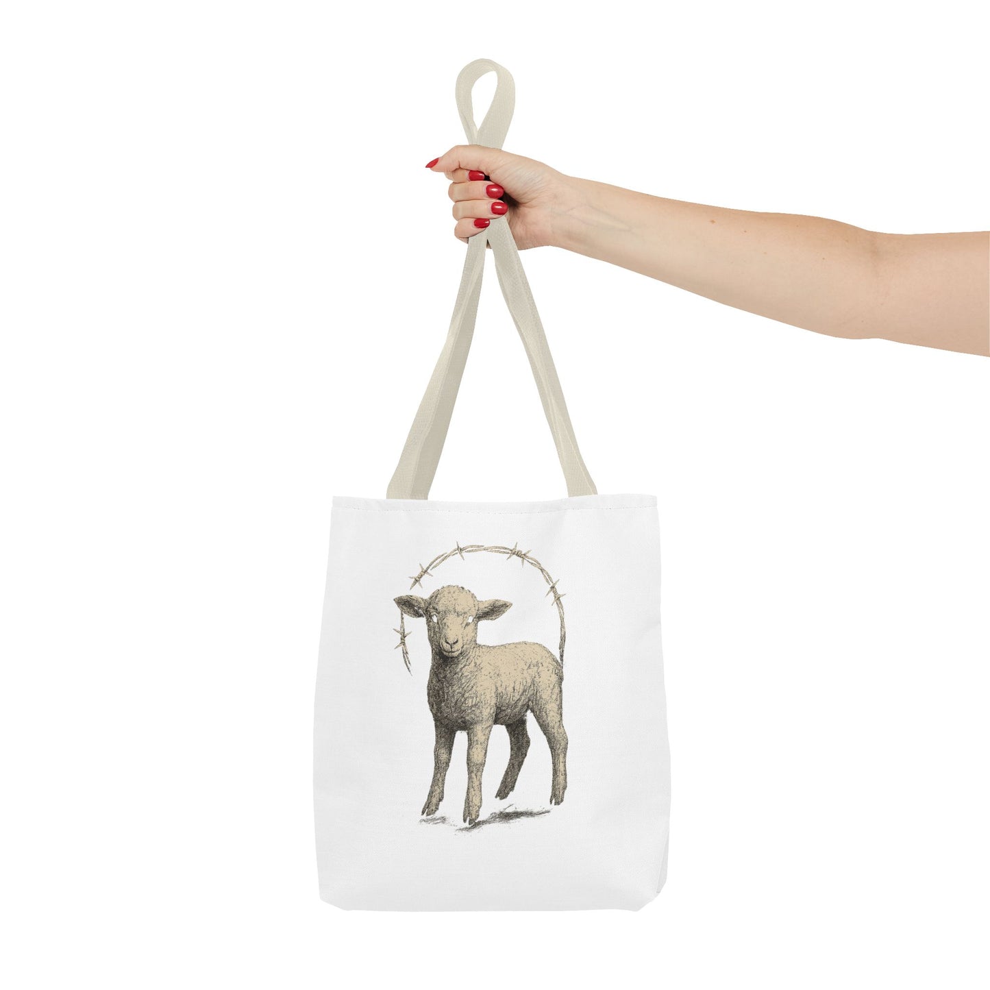 Religious Tote Bag with Sheep Design, Christian Tote, Cross Print Bag, Faith-Inspired Carryall, Unique Church Bag, Spiritual Gift