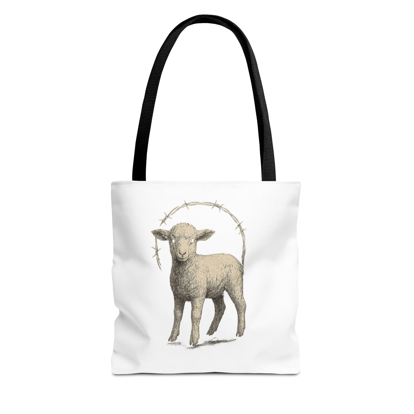 Religious Tote Bag with Sheep Design, Christian Tote, Cross Print Bag, Faith-Inspired Carryall, Unique Church Bag, Spiritual Gift
