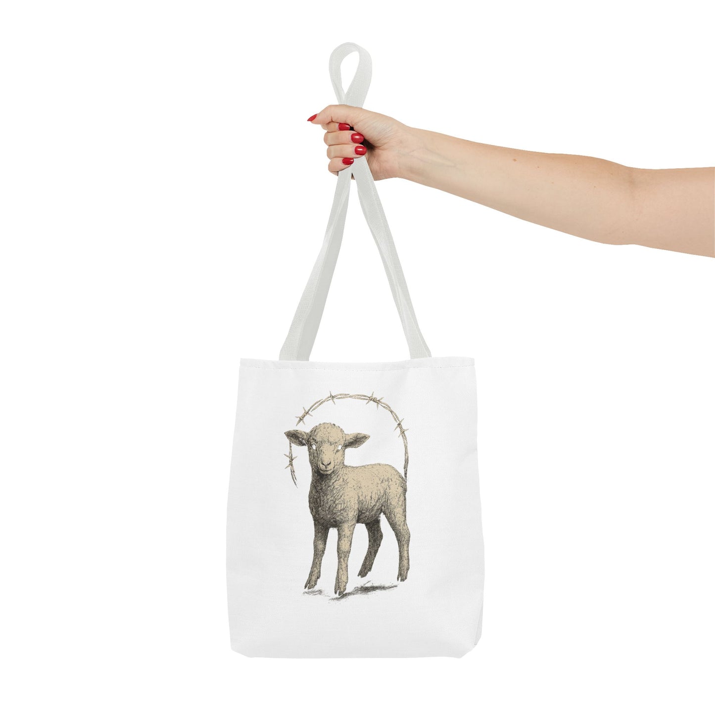 Religious Tote Bag with Sheep Design, Christian Tote, Cross Print Bag, Faith-Inspired Carryall, Unique Church Bag, Spiritual Gift