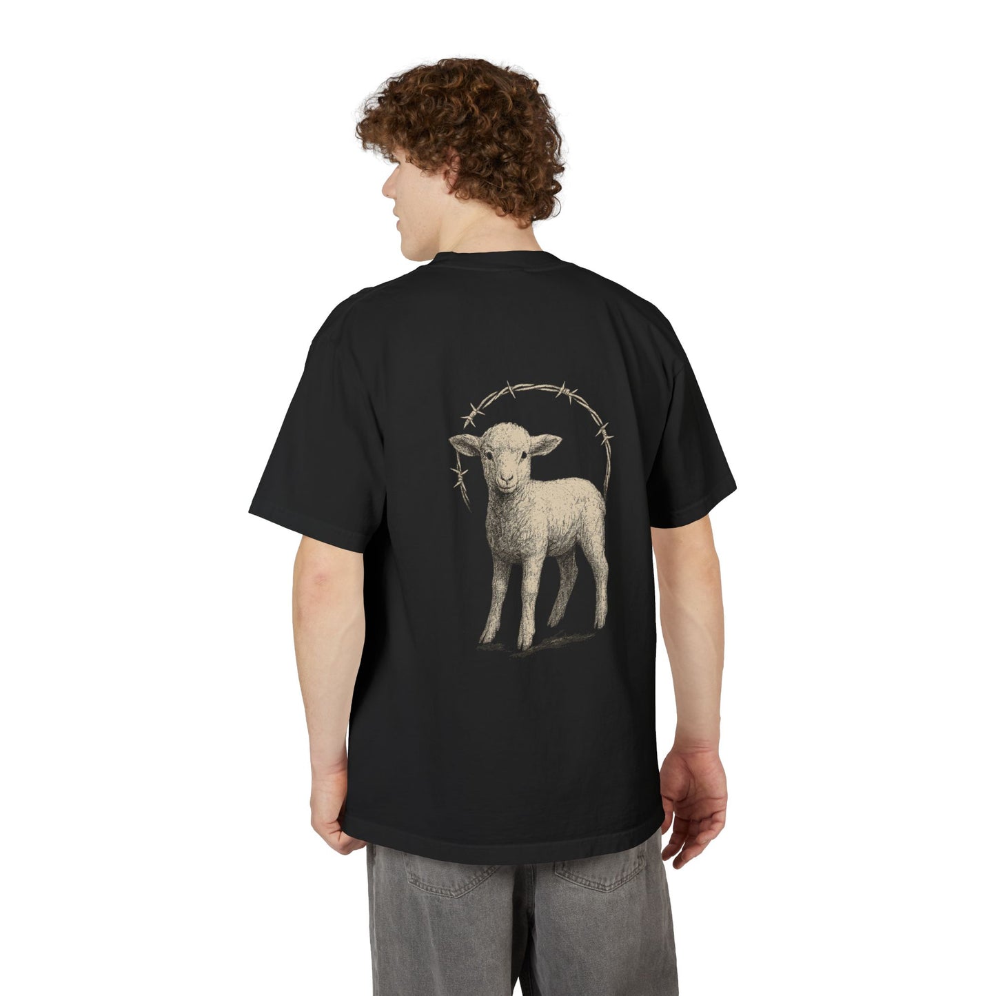 Artistic Unisex Drop-Shoulder T-Shirt - Vintage Sheep Design, Casual Wear, Gift for Animal Lovers, Unique Graphic Tee, Eco-Friendly Fashion