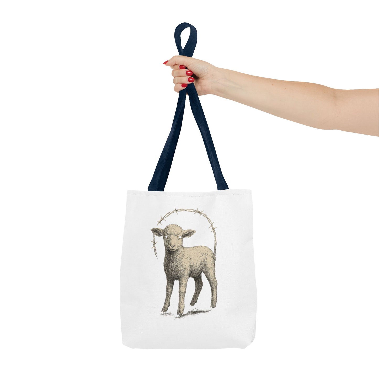 Religious Tote Bag with Sheep Design, Christian Tote, Cross Print Bag, Faith-Inspired Carryall, Unique Church Bag, Spiritual Gift