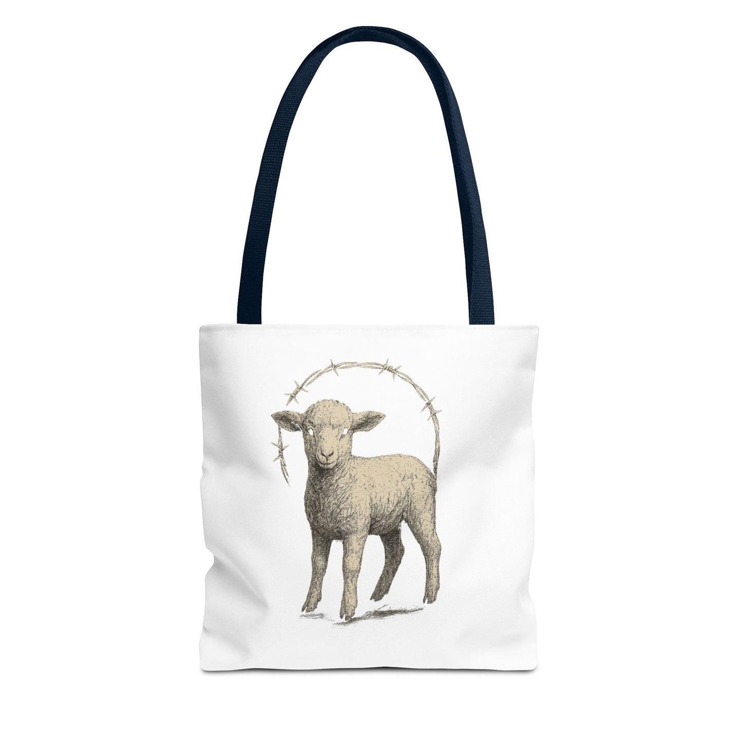 Religious Tote Bag with Sheep Design, Christian Tote, Cross Print Bag, Faith-Inspired Carryall, Unique Church Bag, Spiritual Gift