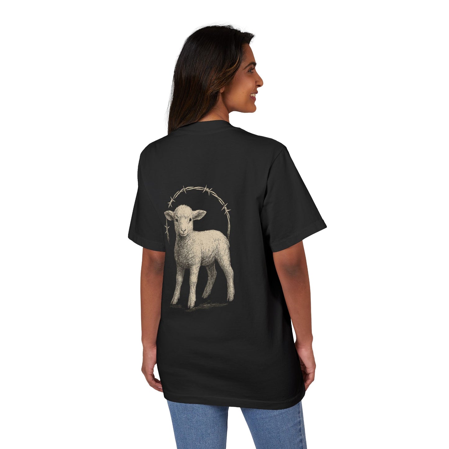 Artistic Unisex Drop-Shoulder T-Shirt - Vintage Sheep Design, Casual Wear, Gift for Animal Lovers, Unique Graphic Tee, Eco-Friendly Fashion