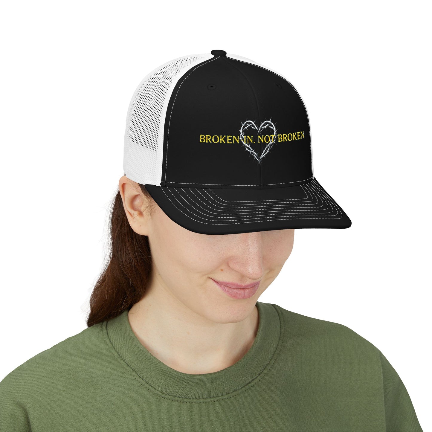 Broken Not Broken Snapback Trucker Cap, Recovery Hat, Motivational Gift, Embroidered Cap, Casual Gear, Father's Day Cap