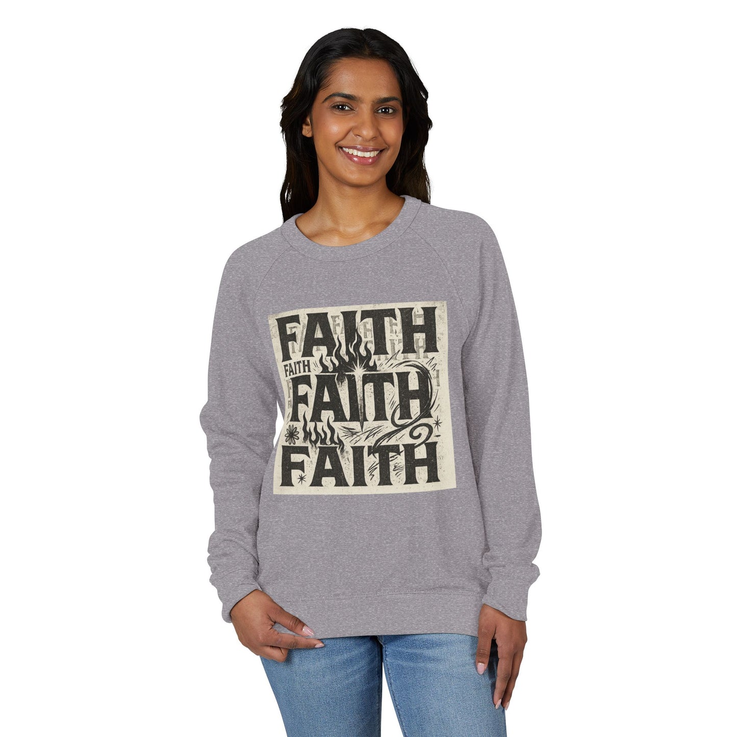 Faith Inspired Unisex Raglan Crewneck, Cozy Sweatshirt, Inspirational Gift, Christian Apparel, Everyday Comfort, Trendy Casual Wear