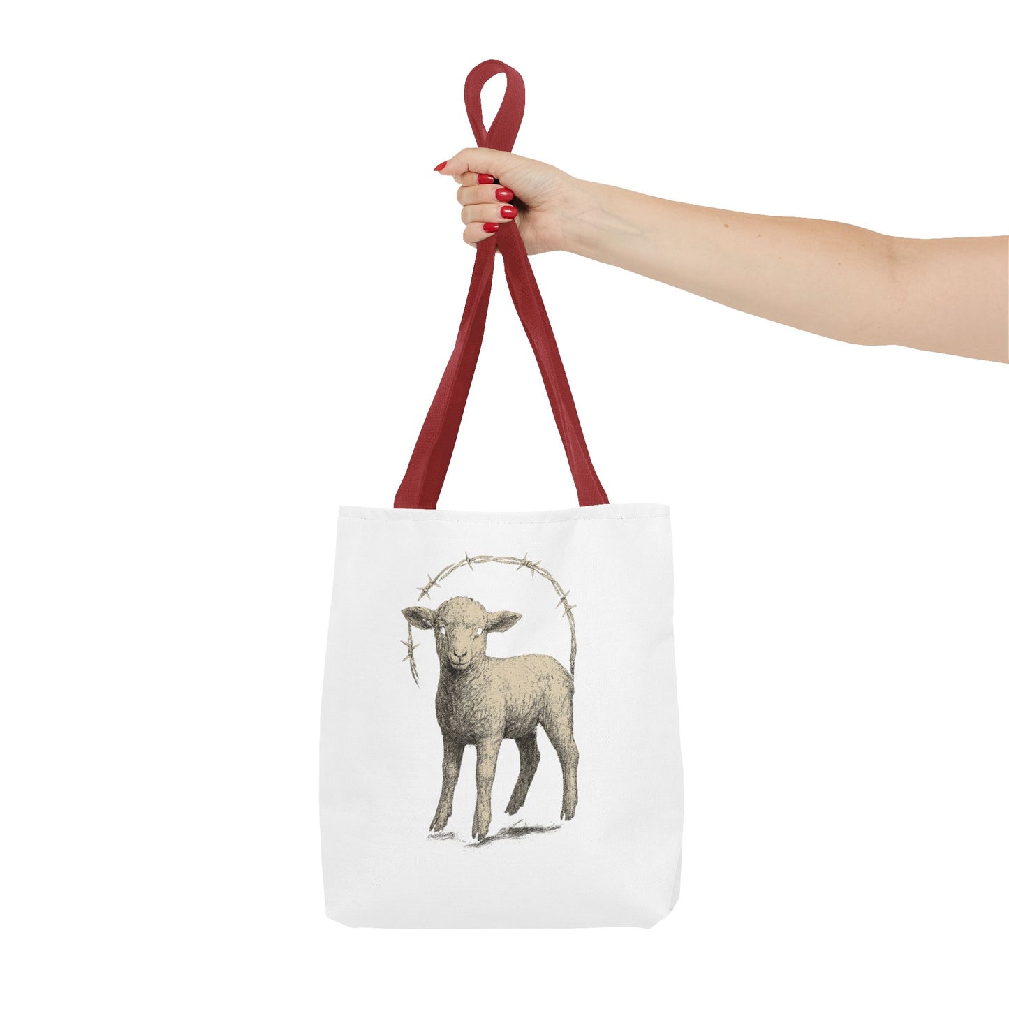 Religious Tote Bag with Sheep Design, Christian Tote, Cross Print Bag, Faith-Inspired Carryall, Unique Church Bag, Spiritual Gift
