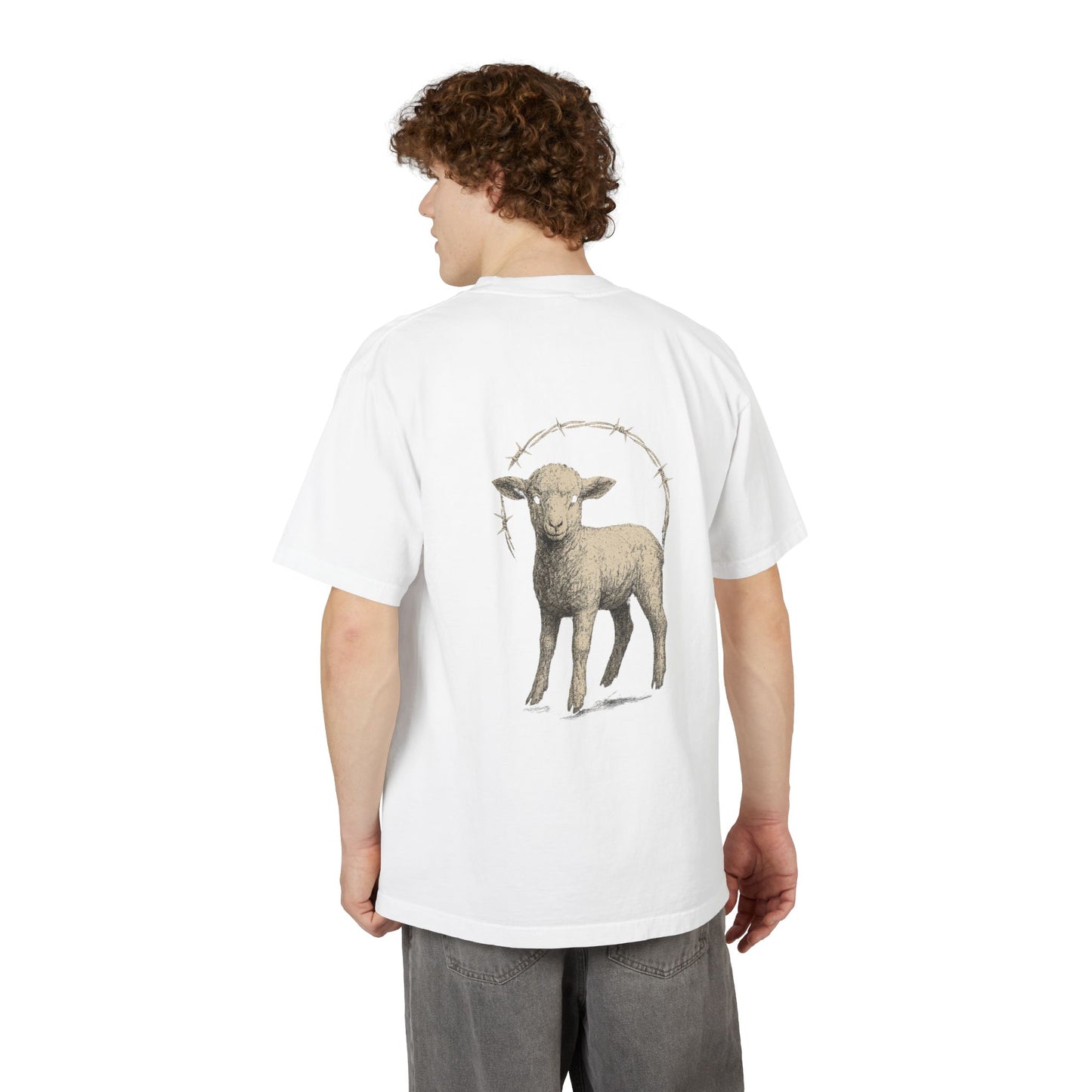 Artistic Unisex Drop-Shoulder T-Shirt - Vintage Sheep Design, Casual Wear, Gift for Animal Lovers, Unique Graphic Tee, Eco-Friendly Fashion