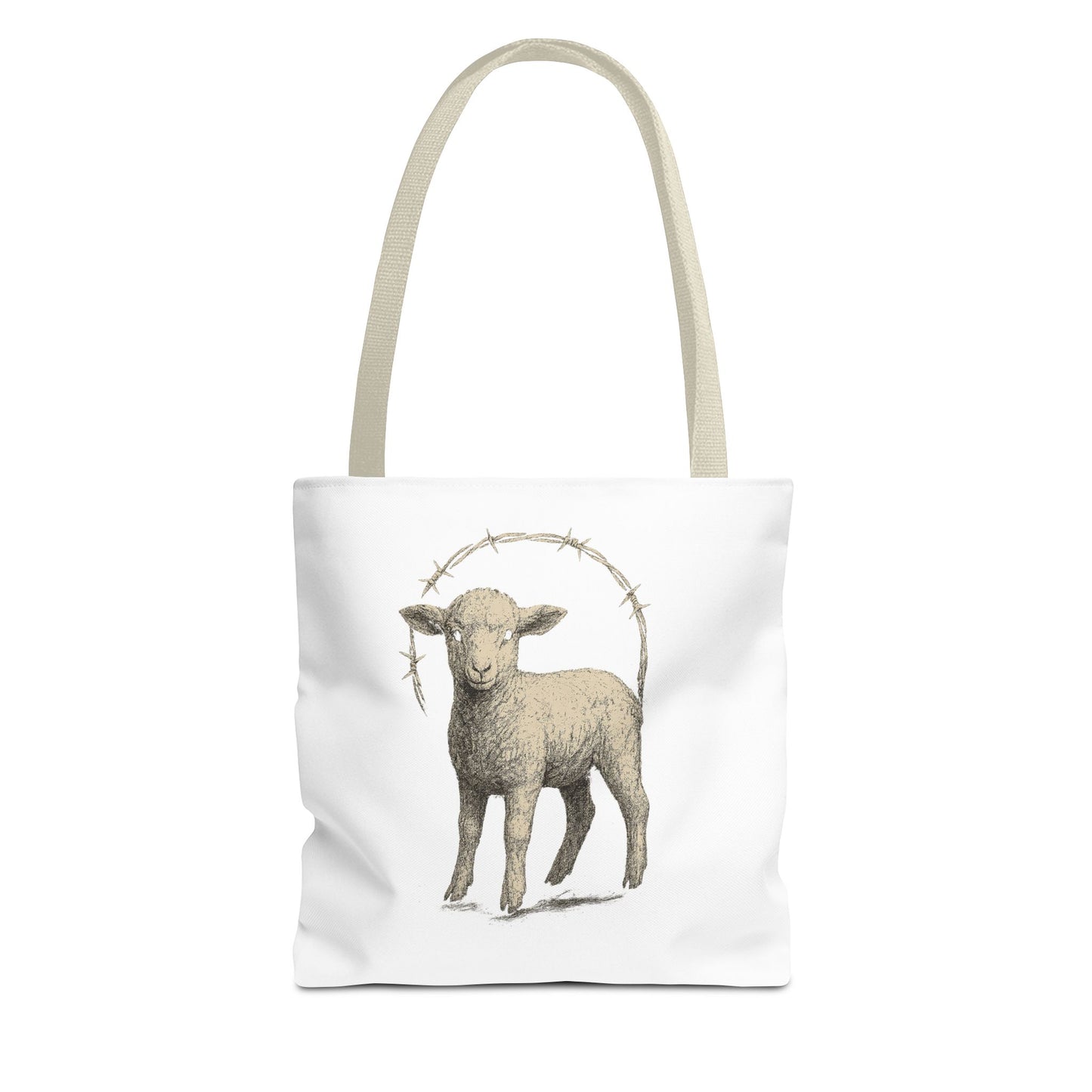 Religious Tote Bag with Sheep Design, Christian Tote, Cross Print Bag, Faith-Inspired Carryall, Unique Church Bag, Spiritual Gift