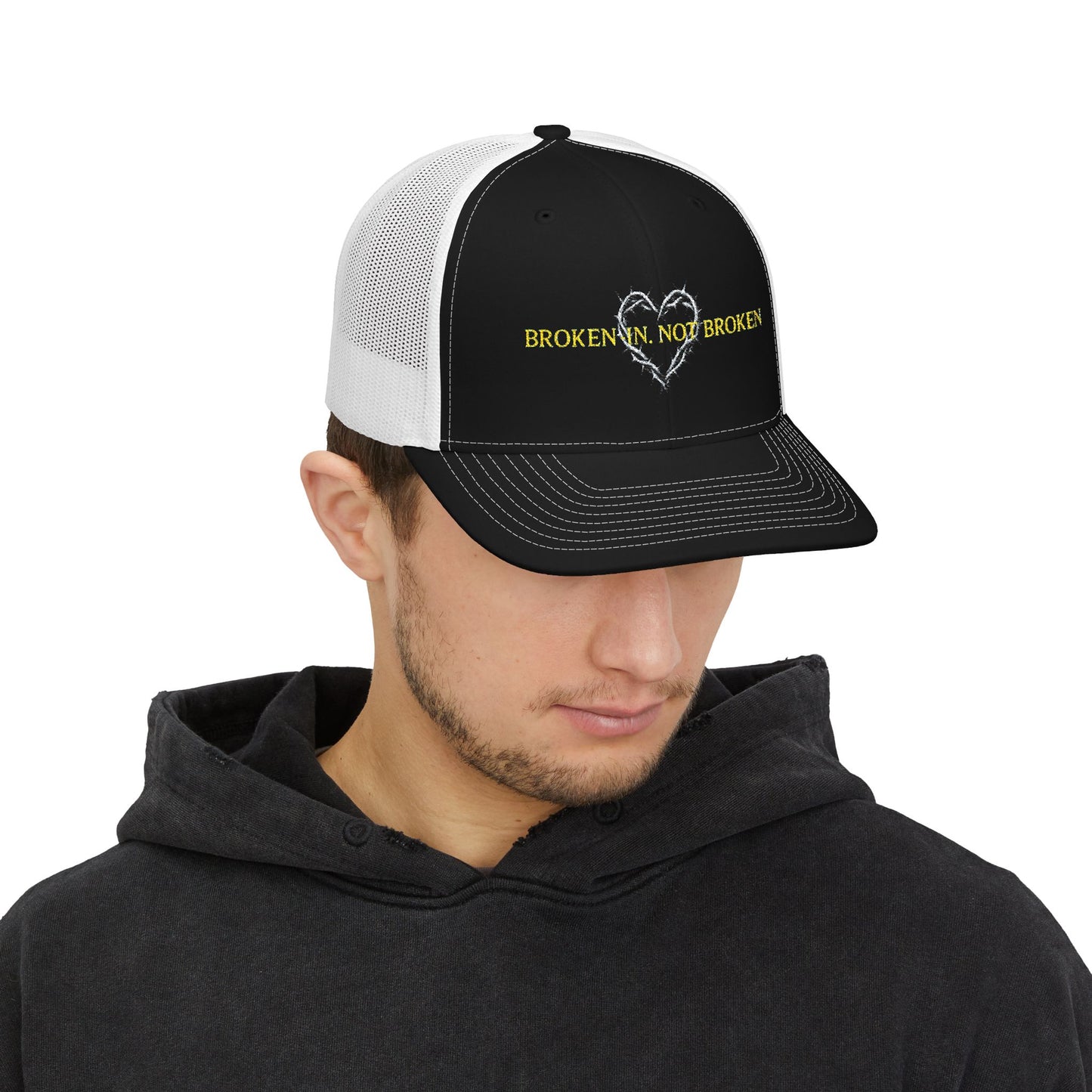Broken Not Broken Snapback Trucker Cap, Recovery Hat, Motivational Gift, Embroidered Cap, Casual Gear, Father's Day Cap