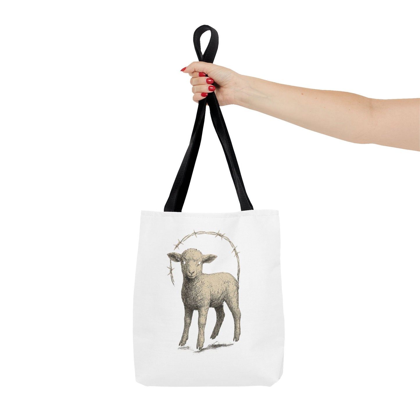 Religious Tote Bag with Sheep Design, Christian Tote, Cross Print Bag, Faith-Inspired Carryall, Unique Church Bag, Spiritual Gift