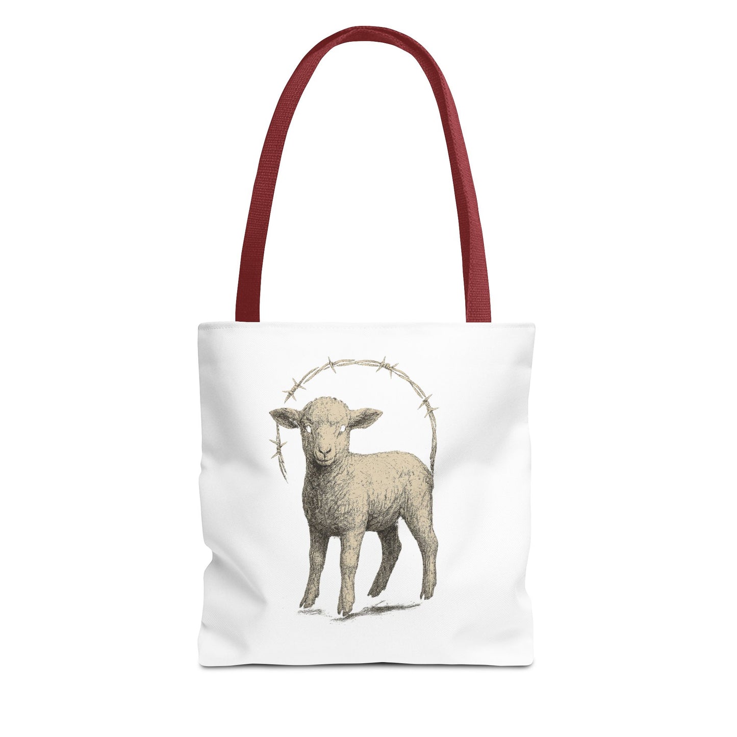 Religious Tote Bag with Sheep Design, Christian Tote, Cross Print Bag, Faith-Inspired Carryall, Unique Church Bag, Spiritual Gift