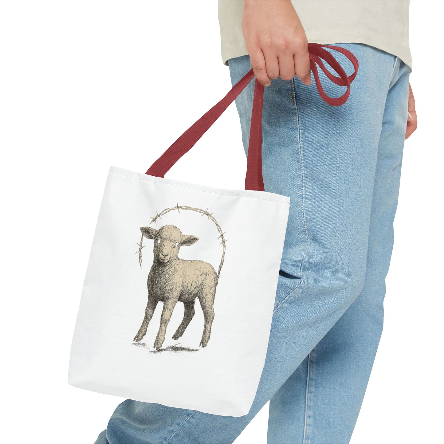 Religious Tote Bag with Sheep Design, Christian Tote, Cross Print Bag, Faith-Inspired Carryall, Unique Church Bag, Spiritual Gift