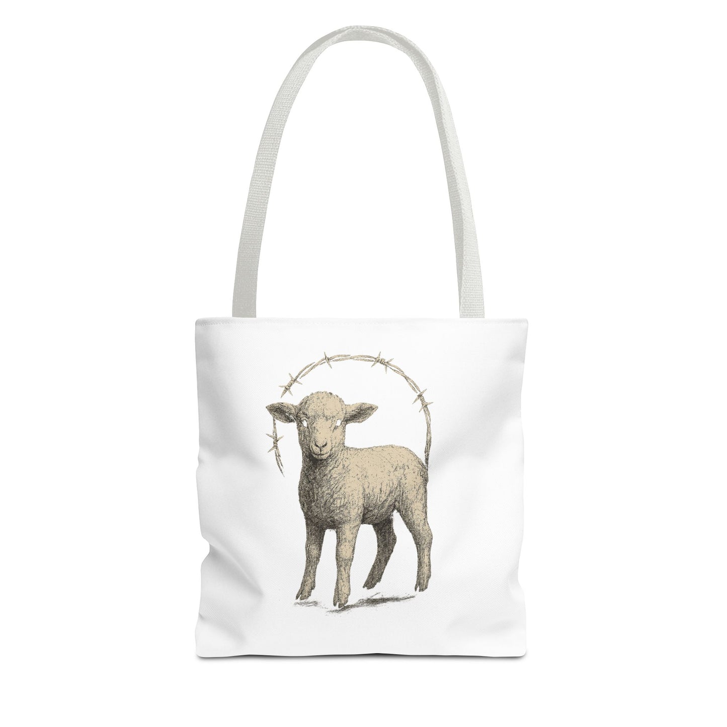 Religious Tote Bag with Sheep Design, Christian Tote, Cross Print Bag, Faith-Inspired Carryall, Unique Church Bag, Spiritual Gift