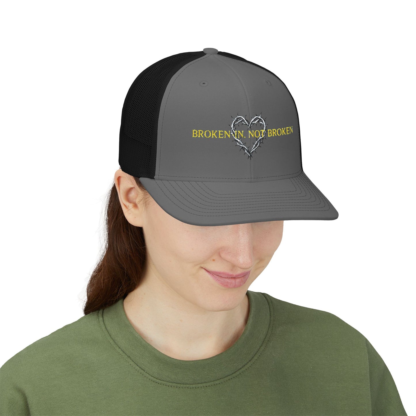 Broken Not Broken Snapback Trucker Cap, Recovery Hat, Motivational Gift, Embroidered Cap, Casual Gear, Father's Day Cap