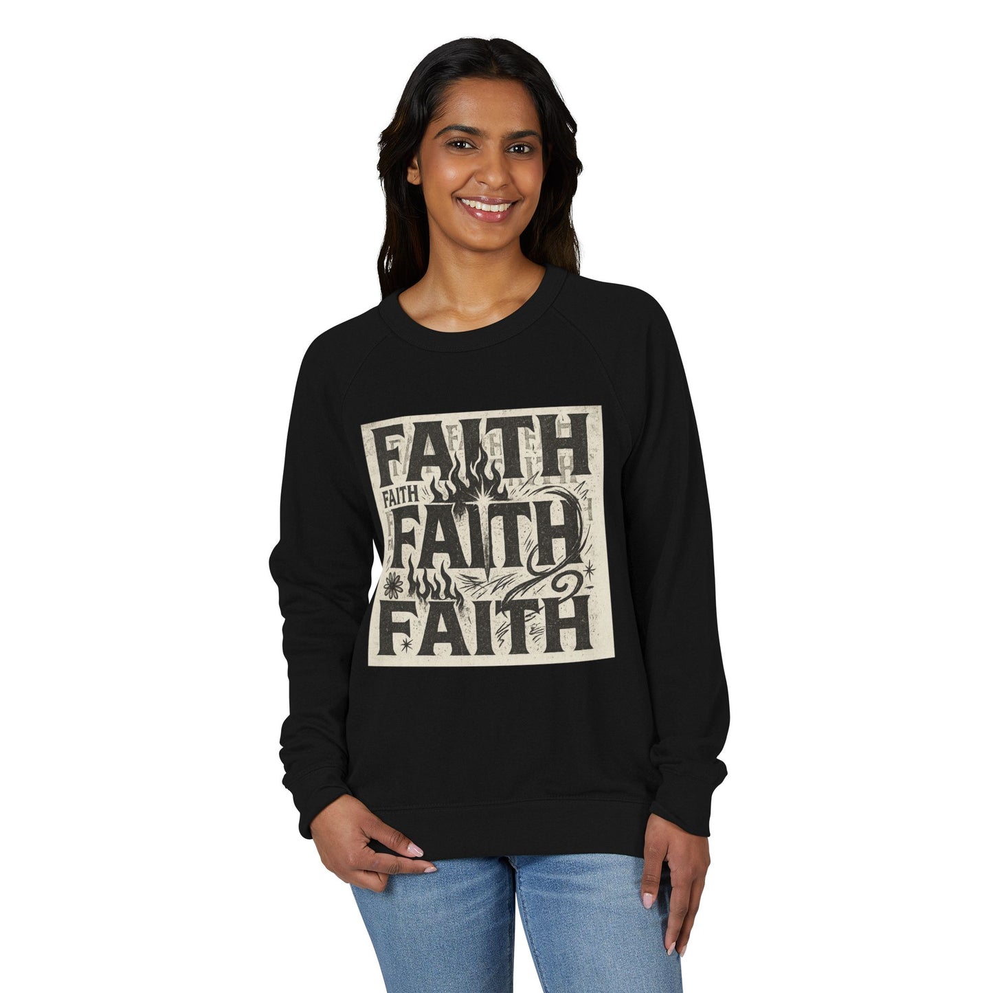 Faith Inspired Unisex Raglan Crewneck, Cozy Sweatshirt, Inspirational Gift, Christian Apparel, Everyday Comfort, Trendy Casual Wear